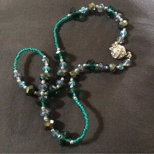 Chic Beaded Necklace with Green and Blue Accents